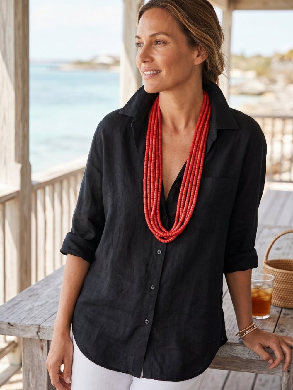 🌟 Striking Multi-Strand Red Wooden Bead Statement Necklace